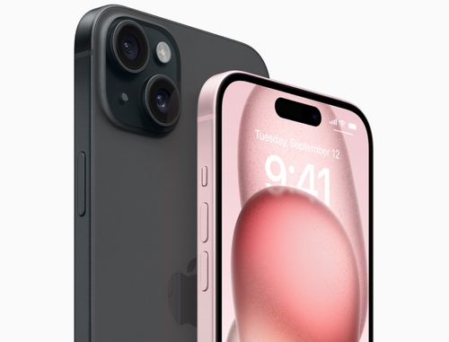 iPhone 15 front and back view. 